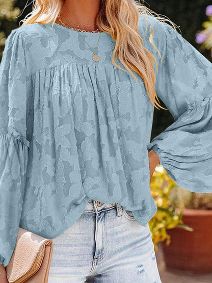 Women's Round Neck Chiffon Lantern Sleeve Pullover Top