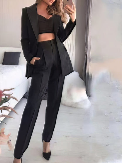 Women's Sets Long Sleeve Small Suit Loose Solid Three-Piece Suit