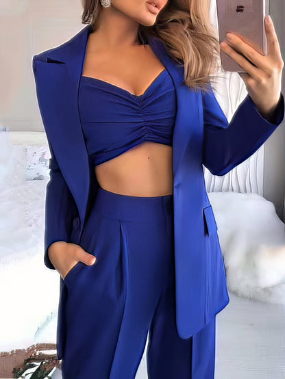 Women's Sets Long Sleeve Small Suit Loose Solid Three-Piece Suit