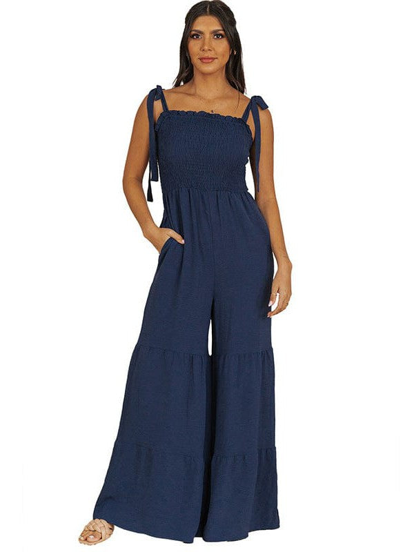 Women's Sleeveless Tube Top Suspender Jumpsuit with Wide Leg Pants for a Stylish Street Look