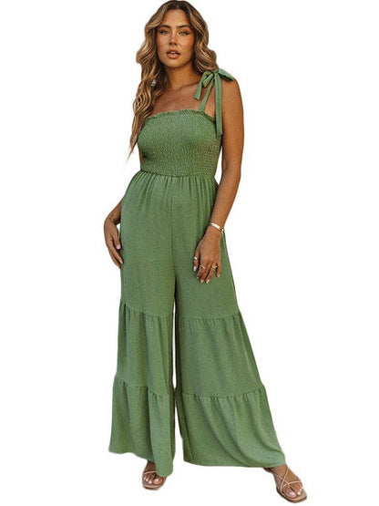 Women's Sleeveless Tube Top Suspender Jumpsuit with Wide Leg Pants for a Stylish Street Look