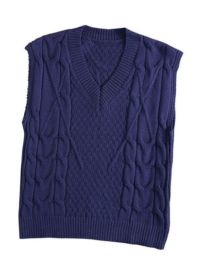 Women's Slim Fit V-Neck Cable Knit Sleeveless Vest Sweater with Solid Color Casual Vest Jacket