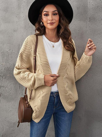 Women's Solid Color Knitted Cardigan with Long Sleeves and Buttonless Design