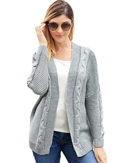 Women's Solid Color Knitted Cardigan with Long Sleeves and Buttonless Design