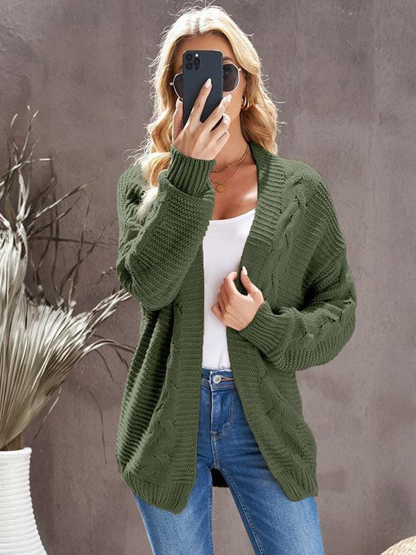 Women's Solid Color Knitted Cardigan with Long Sleeves and Buttonless Design