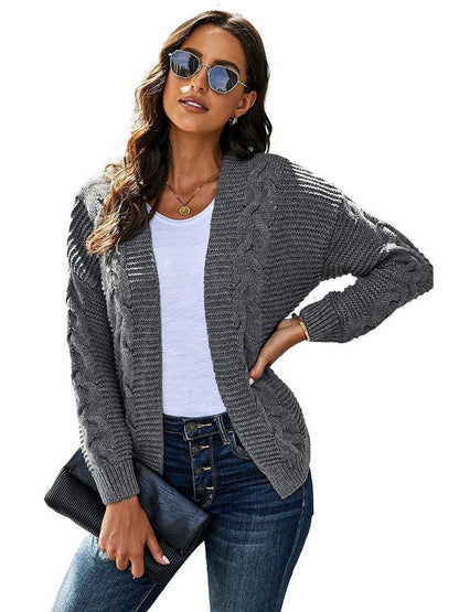 Women's Solid Color Knitted Cardigan with Long Sleeves and Buttonless Design