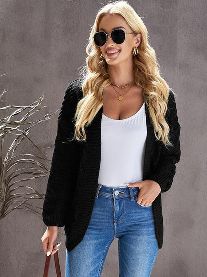 Women's Solid Color Knitted Cardigan with Long Sleeves and Buttonless Design