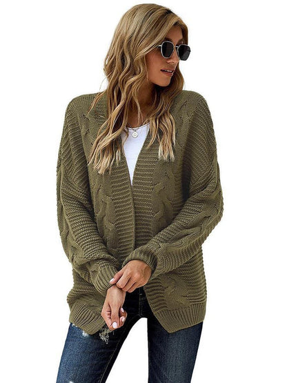 Women's Solid Color Knitted Cardigan with Long Sleeves and Buttonless Design