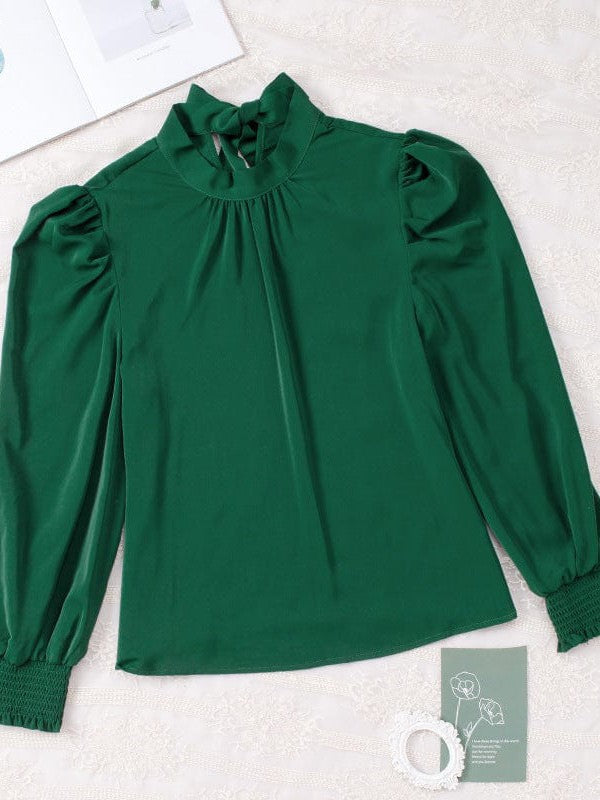 Women's Solid Color Long-Sleeve Turtleneck Pullover with Chiffon Princess Sleeves