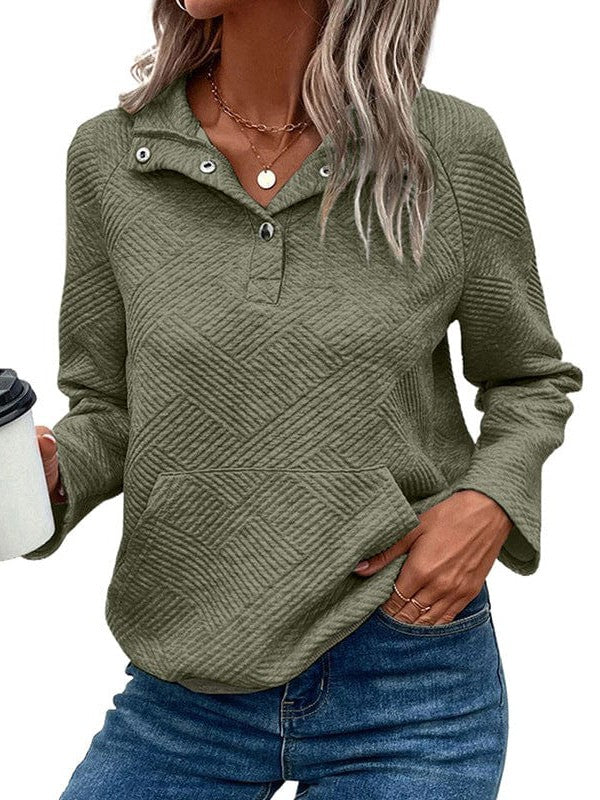 Women's Solid Color Loose Half-Zip Pullover Sweatshirt with Long Sleeves