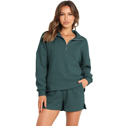 Women's Street Style Two-Piece Waffle Fabric Sports Suit with Long Sleeves