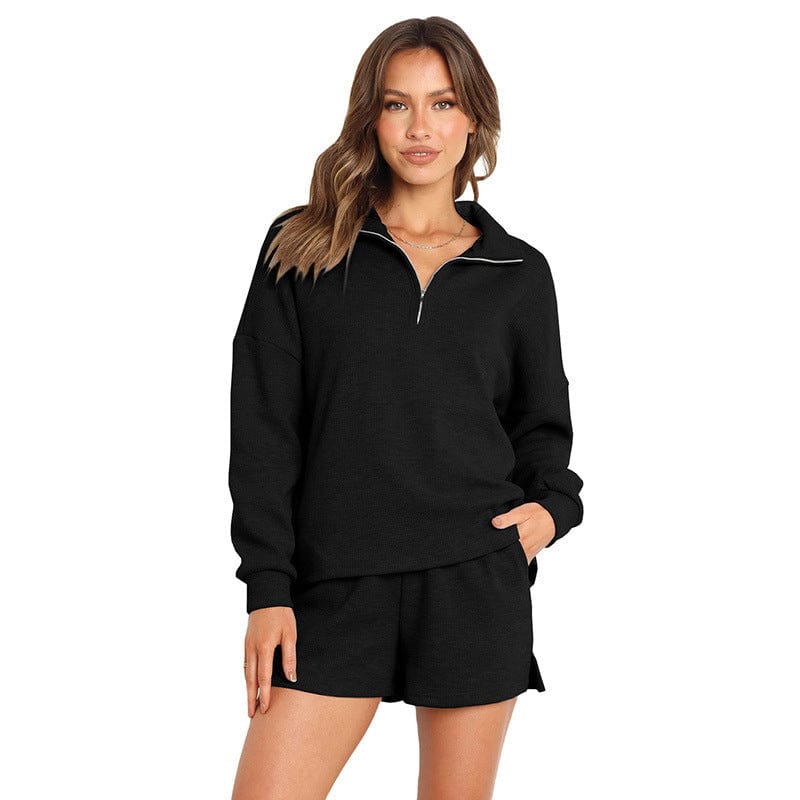 Women's Street Style Two-Piece Waffle Fabric Sports Suit with Long Sleeves