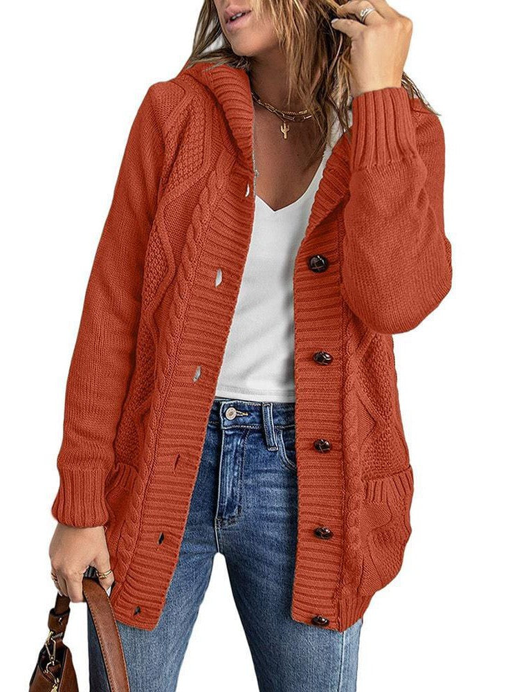 Women's Stylish Hooded Acrylic Cardigan Jacket with Braided Detail