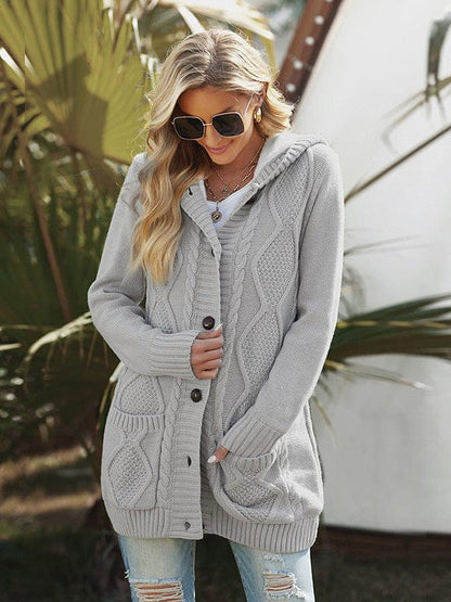 Women's Stylish Hooded Acrylic Cardigan Jacket with Braided Detail