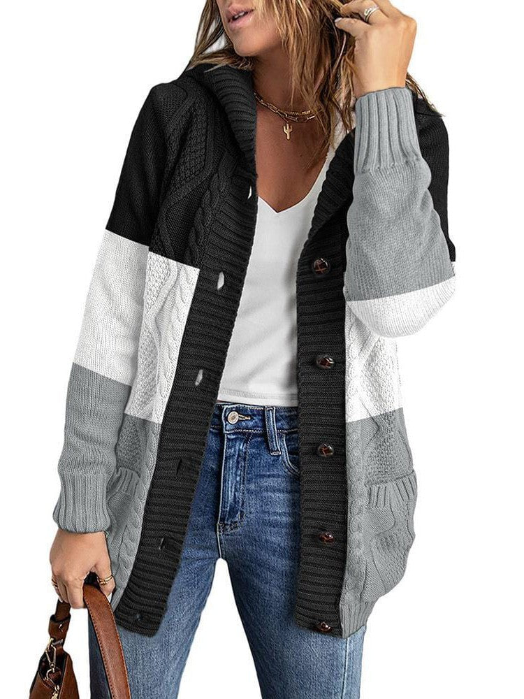 Women's Stylish Hooded Acrylic Cardigan Jacket with Braided Detail