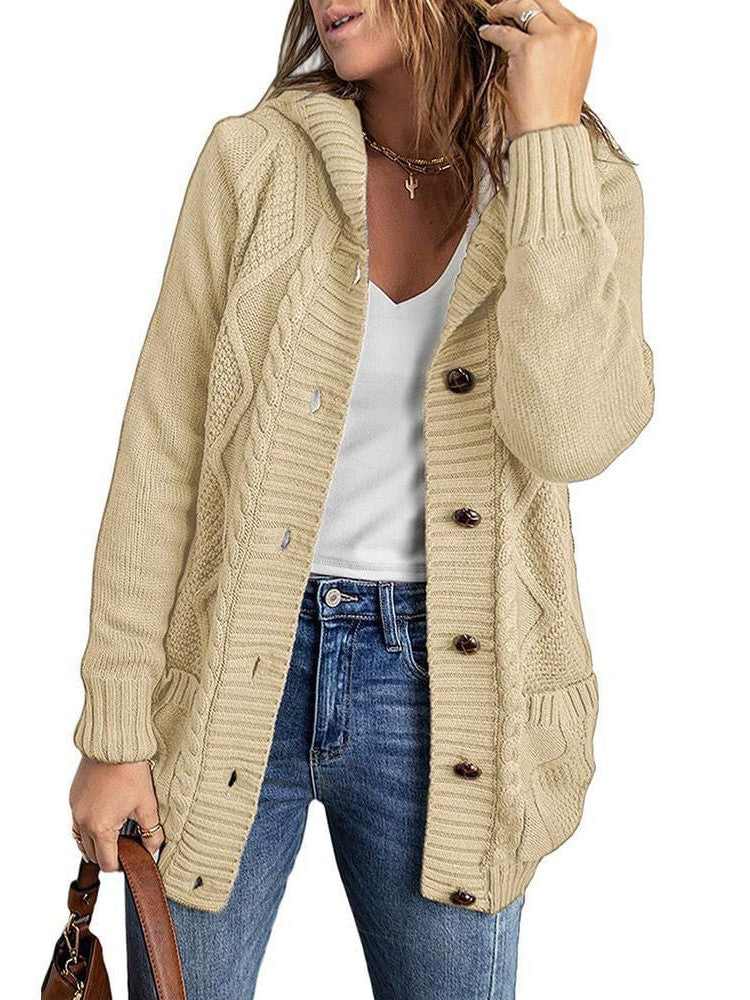 Women's Stylish Hooded Acrylic Cardigan Jacket with Braided Detail