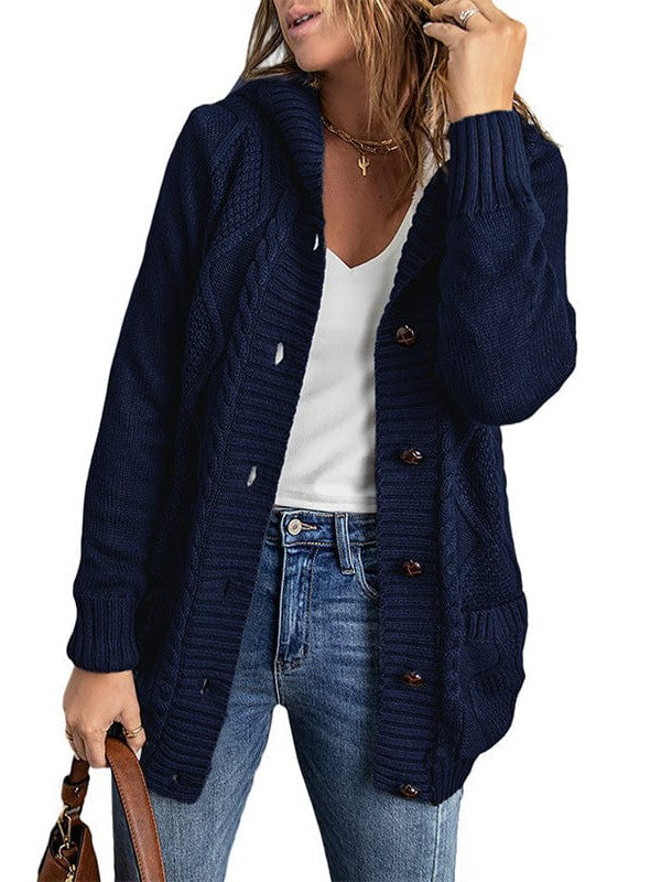 Women's Stylish Hooded Acrylic Cardigan Jacket with Braided Detail