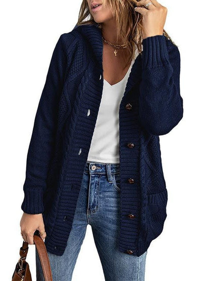 Women's Stylish Hooded Acrylic Cardigan Jacket with Braided Detail