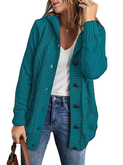 Women's Stylish Hooded Acrylic Cardigan Jacket with Braided Detail