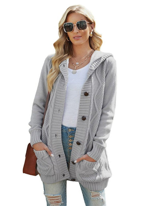 Women's Stylish Hooded Acrylic Cardigan Jacket with Braided Detail