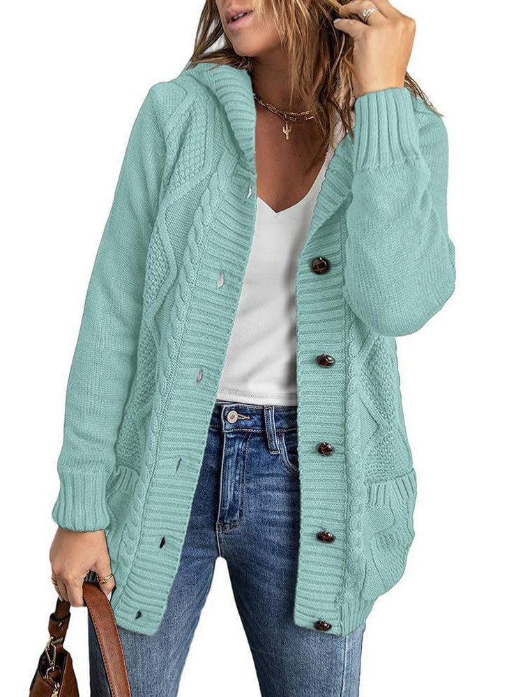 Women's Stylish Hooded Acrylic Cardigan Jacket with Braided Detail