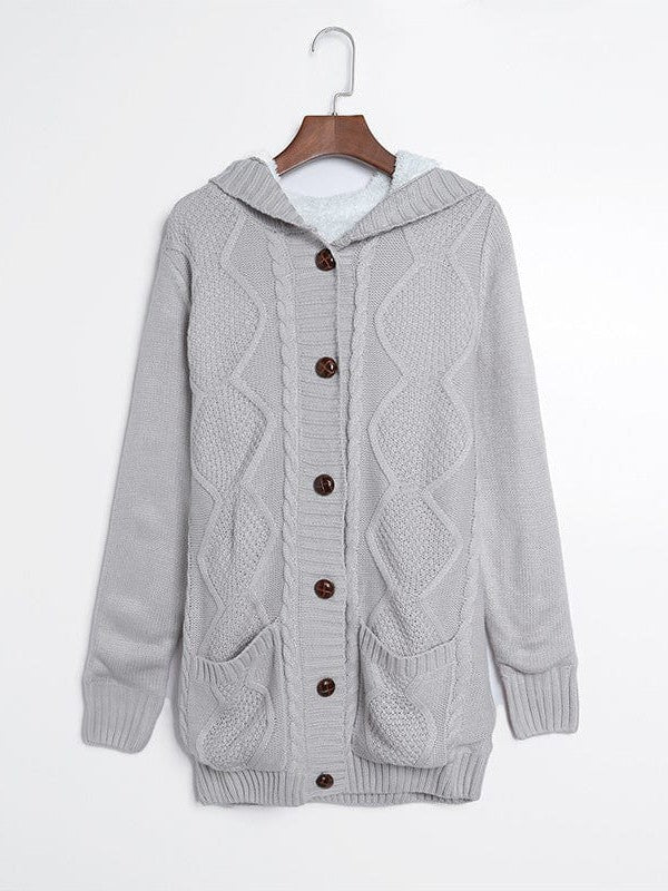 Women's Stylish Hooded Acrylic Cardigan Jacket with Braided Detail