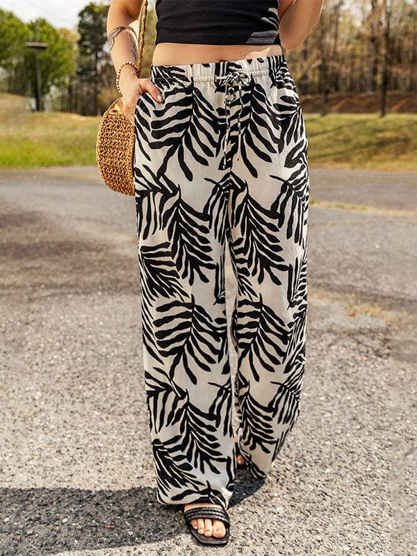 Women's Stylish Thin Printed Wide-Leg Trousers for a Casual Look