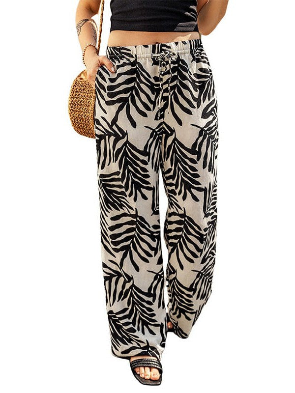 Women's Stylish Thin Printed Wide-Leg Trousers for a Casual Look