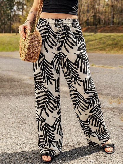 Women's Stylish Thin Printed Wide-Leg Trousers for a Casual Look