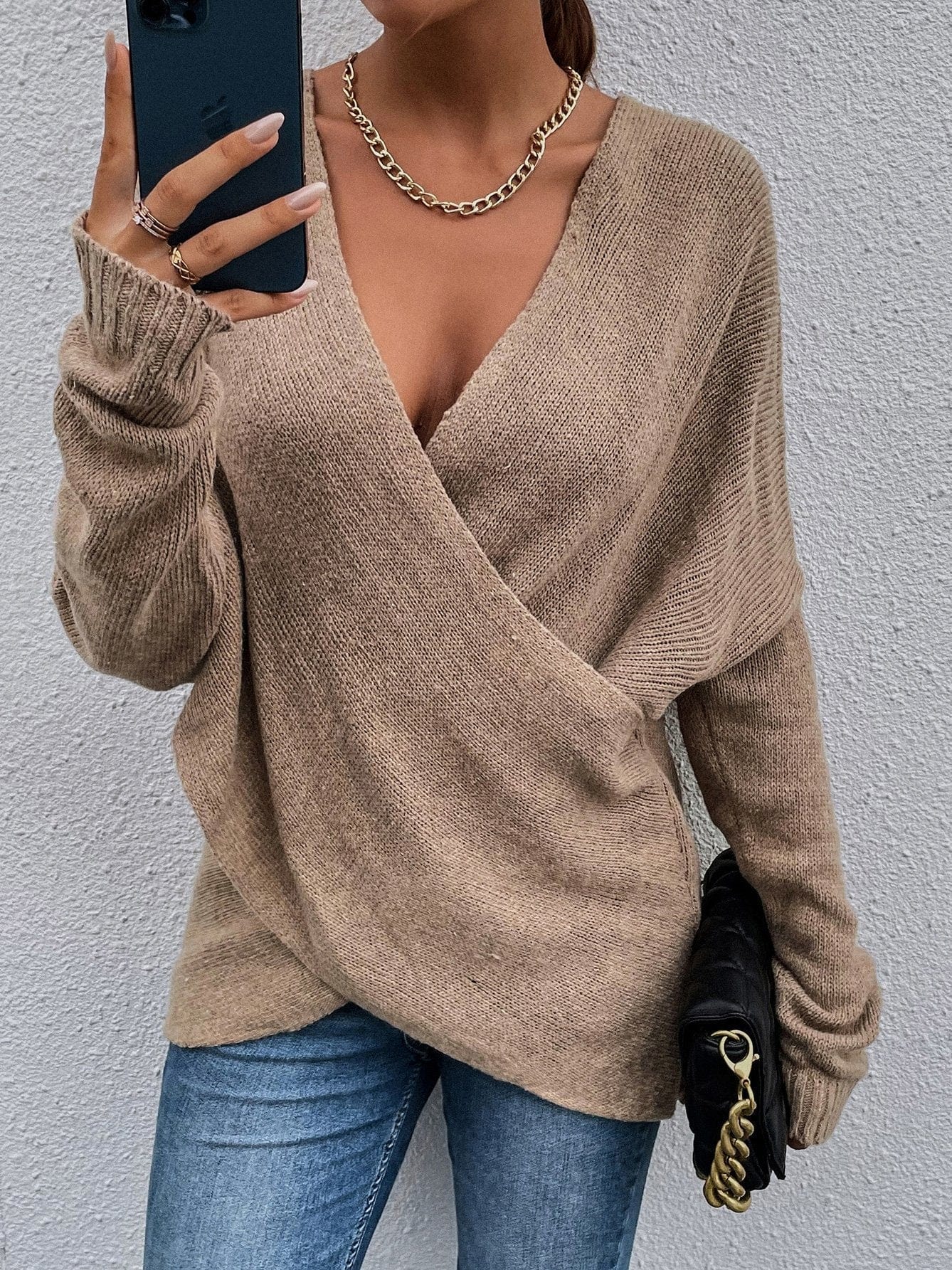 Women's Sweaters Cross V-Neck Long Sleeve Knitted Sweater