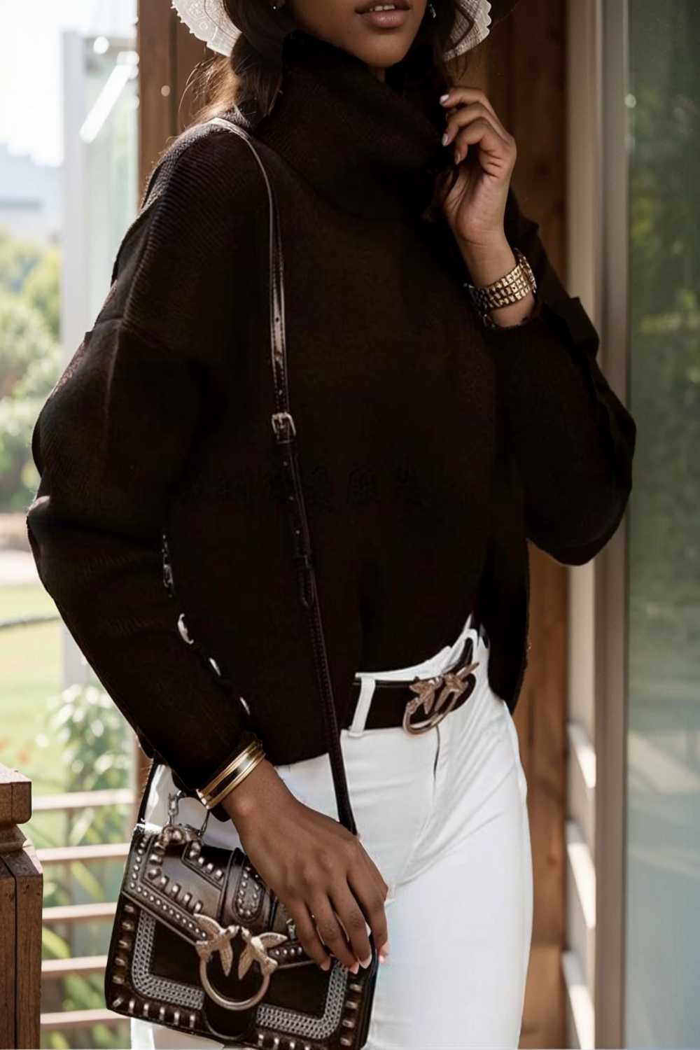 women s sweaters solid high collar button long sleeve sweater 107800