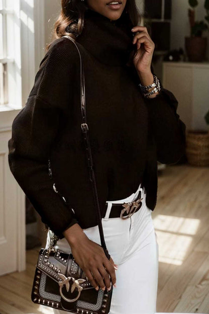 women s sweaters solid high collar button long sleeve sweater 107799