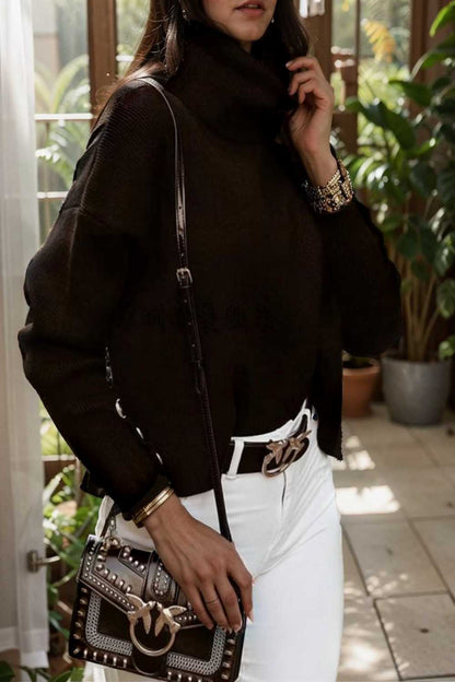 women s sweaters solid high collar button long sleeve sweater 109266