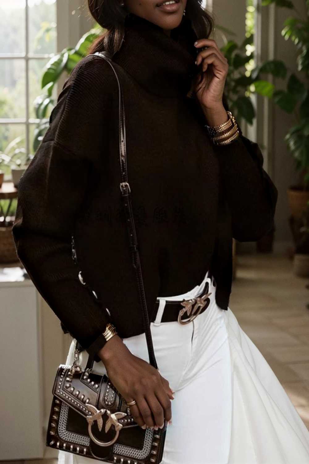 women s sweaters solid high collar button long sleeve sweater 107797