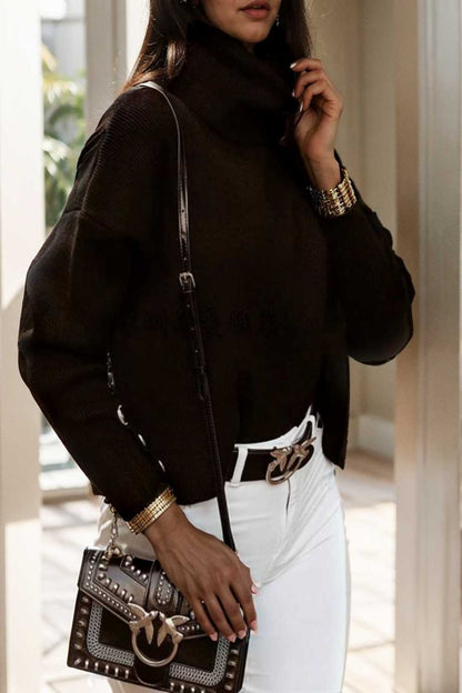 women s sweaters solid high collar button long sleeve sweater 109264