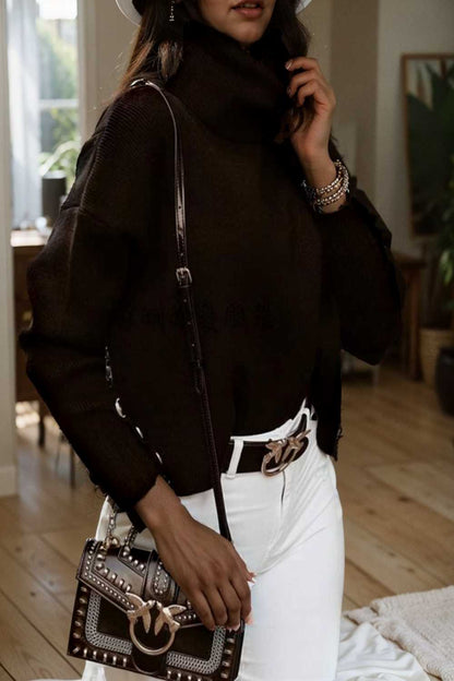 women s sweaters solid high collar button long sleeve sweater 109263
