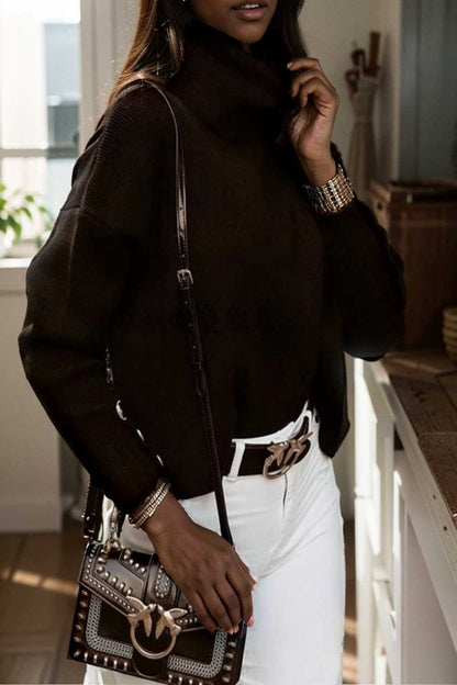 women s sweaters solid high collar button long sleeve sweater 107795