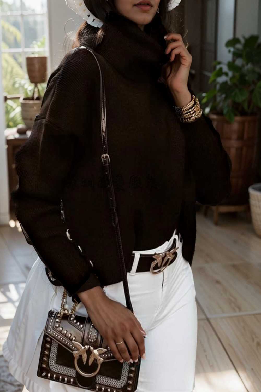 women s sweaters solid high collar button long sleeve sweater 109262