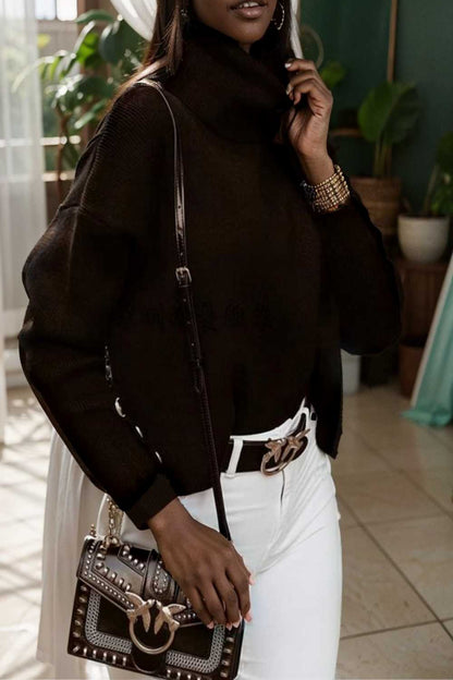 women s sweaters solid high collar button long sleeve sweater 107793