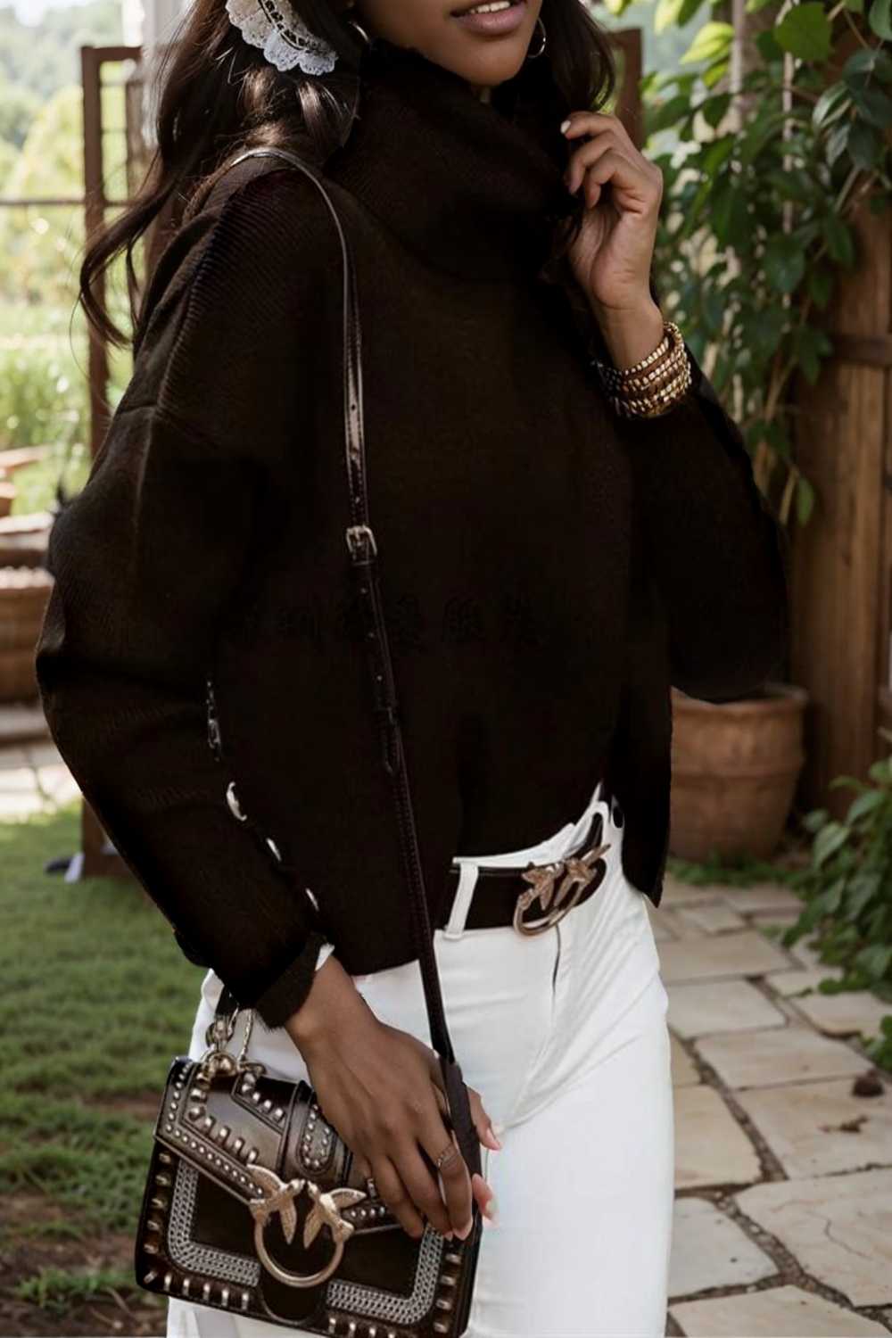 women s sweaters solid high collar button long sleeve sweater 107789