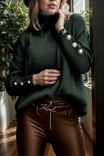 women s sweaters solid high collar button long sleeve sweater 109261