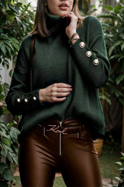 women s sweaters solid high collar button long sleeve sweater 107268