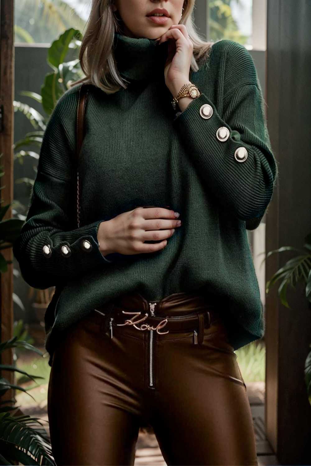 women s sweaters solid high collar button long sleeve sweater 107785
