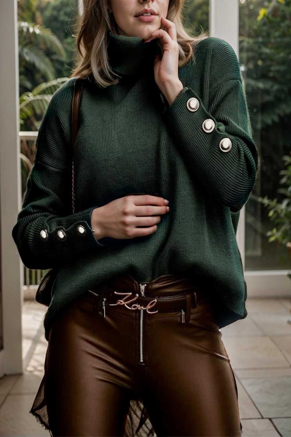 women s sweaters solid high collar button long sleeve sweater 109257
