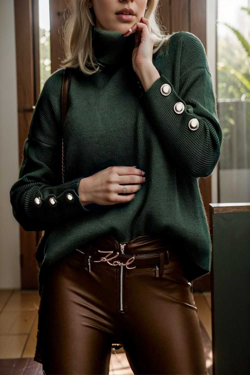 women s sweaters solid high collar button long sleeve sweater 107783