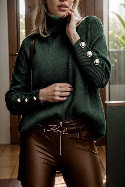 women s sweaters solid high collar button long sleeve sweater 107783