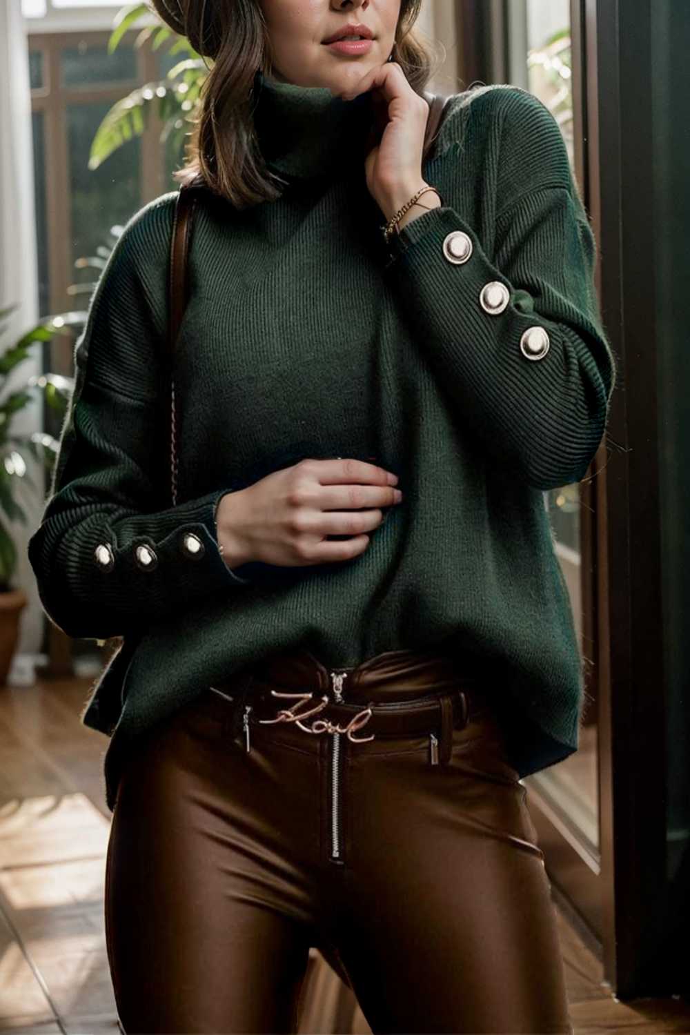 women s sweaters solid high collar button long sleeve sweater 109256