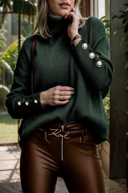 women s sweaters solid high collar button long sleeve sweater 107782