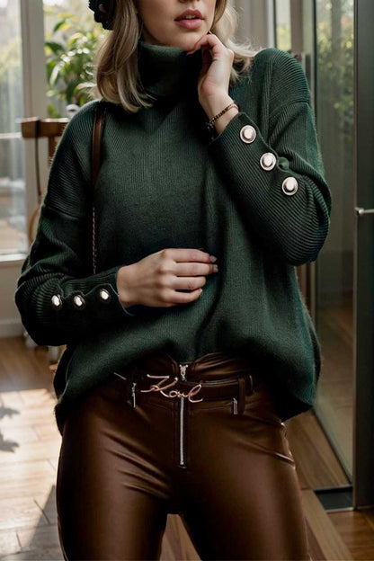 women s sweaters solid high collar button long sleeve sweater 107779