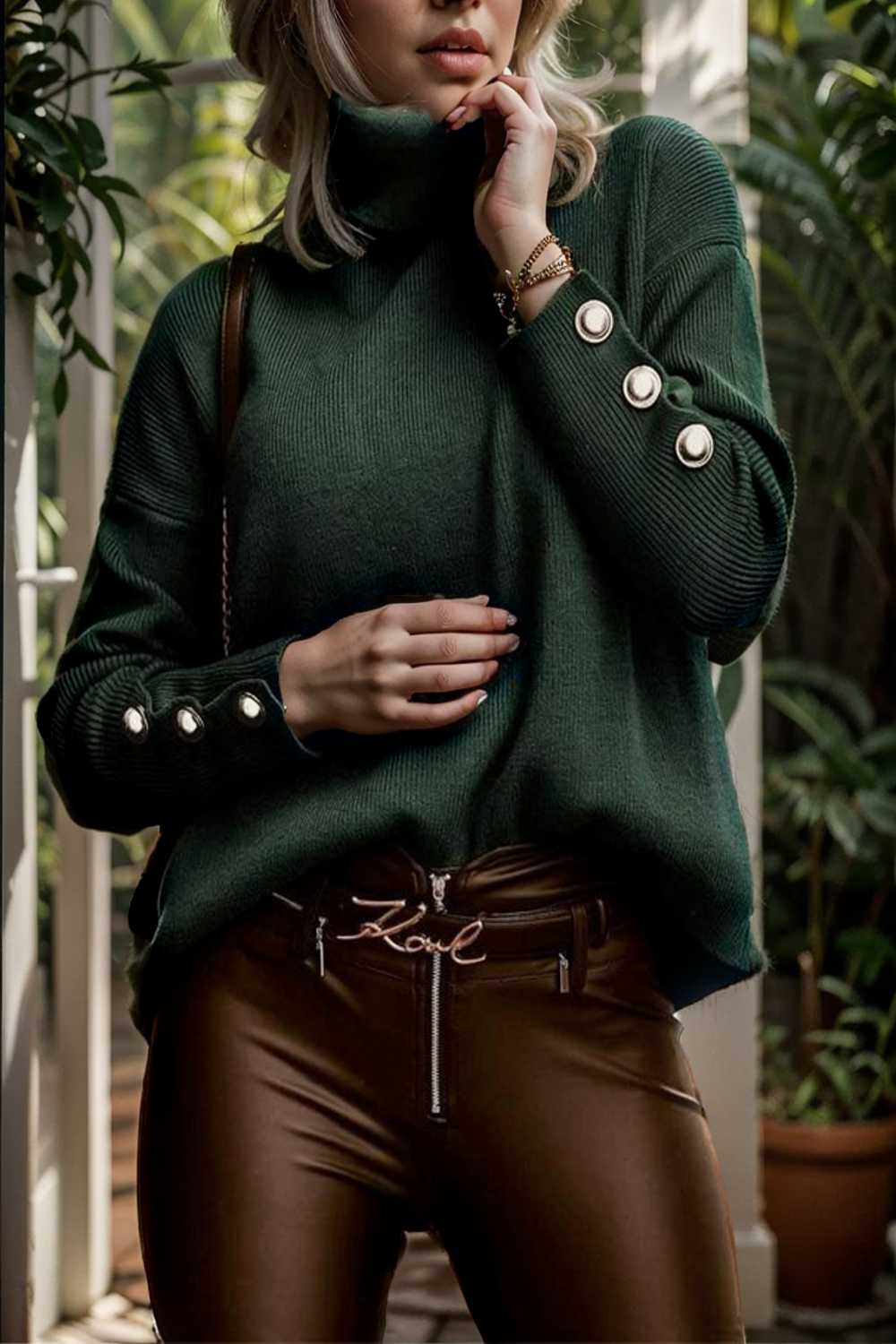 women s sweaters solid high collar button long sleeve sweater 107778